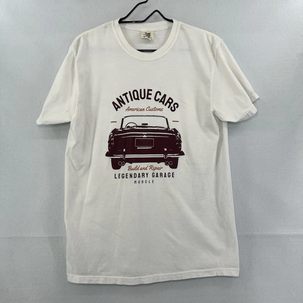 Antique Cars Tshirt American Customs Build and Repair Legendary White Mens Med - Picture 2 of 14